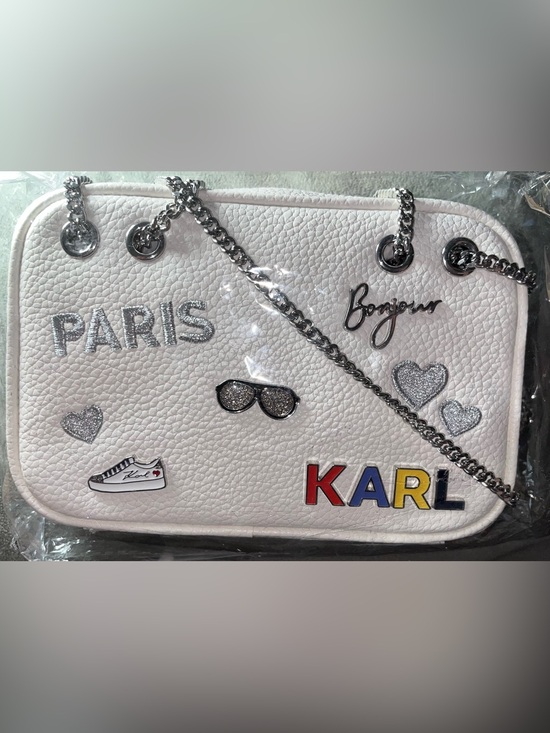 Karl Lagerfeld Handbags - Karl Lagerfeld Beige Paris Patch Crossbody Bag